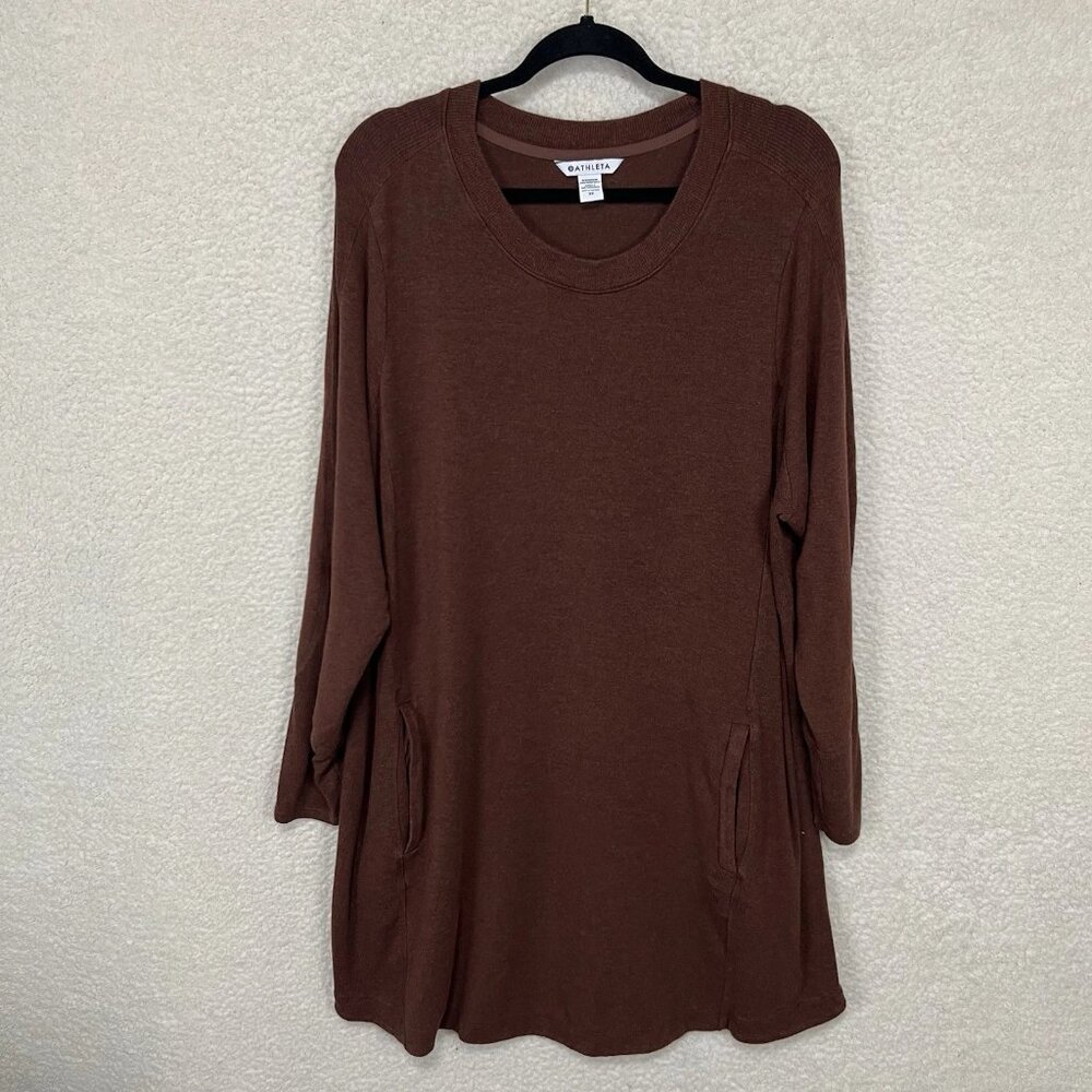 Athleta Balance Dress Women’s 3X Brown Crew Neck Long Sleeve Pockets